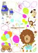 Animals wall decals - Lion and animals with white board parts wall decal - ambiance-sticker.com