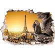 Sticker muraux trompe l'oeil -  Sticker trompe l'oeil tour Eiffel et les chimères de Notre Dame de Paris - ambiance-sticker.com