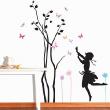 Young girl playing near a tree with butterflies flying around sticker - ambiance-sticker.com