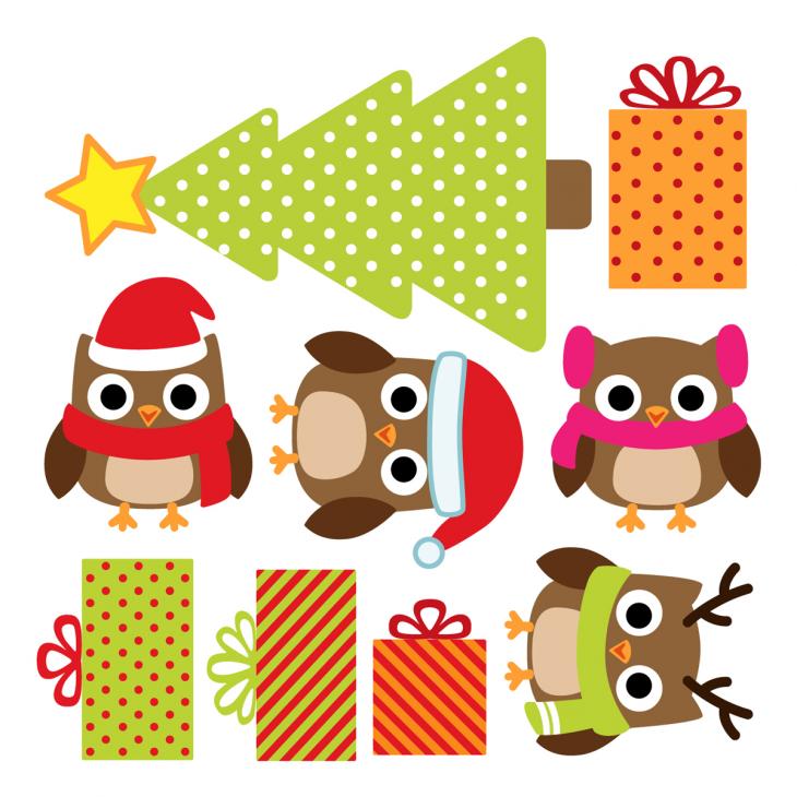 Stickers décoratifs pour Noël - Sticker Hiboux de Noël - ambiance-sticker.com